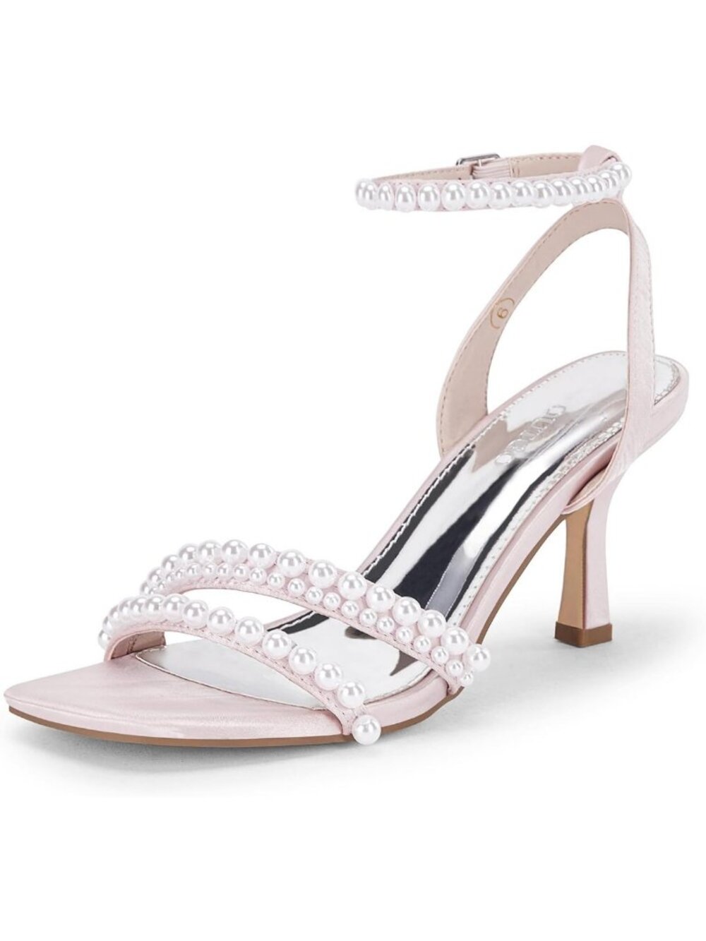 Elegant Pearl Kitten Heels Sandals - Open Toe, Ankle Strap, Satin Wedding Party